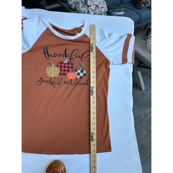 Womens Thankful Grateful Blessed Pumpkin Fall Raglan T-Shirt Top - Picture 12 of 13